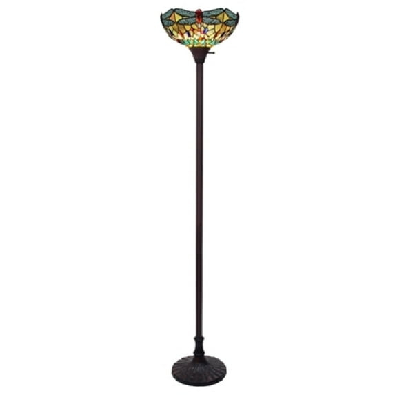 CHLOE Lighting VINCENT Tiffany-style Dark Bronze 1 Light Torchiere Lamp 14" Shade