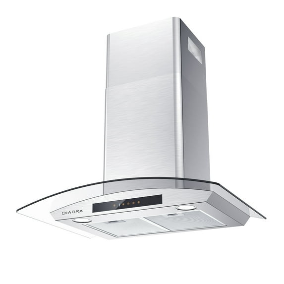 CIARRA Wall Mount Range Hood 30 inch with Tempered Glass 450 CFM Kitchen Vent Hood Ductless Ducted Convertible CAS50275