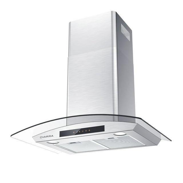 CIARRA Wall Mount Range Hood 30 inch with Tempered Glass 450 CFM Kitchen Vent Hood Ductless Ducted Convertible CAS50275