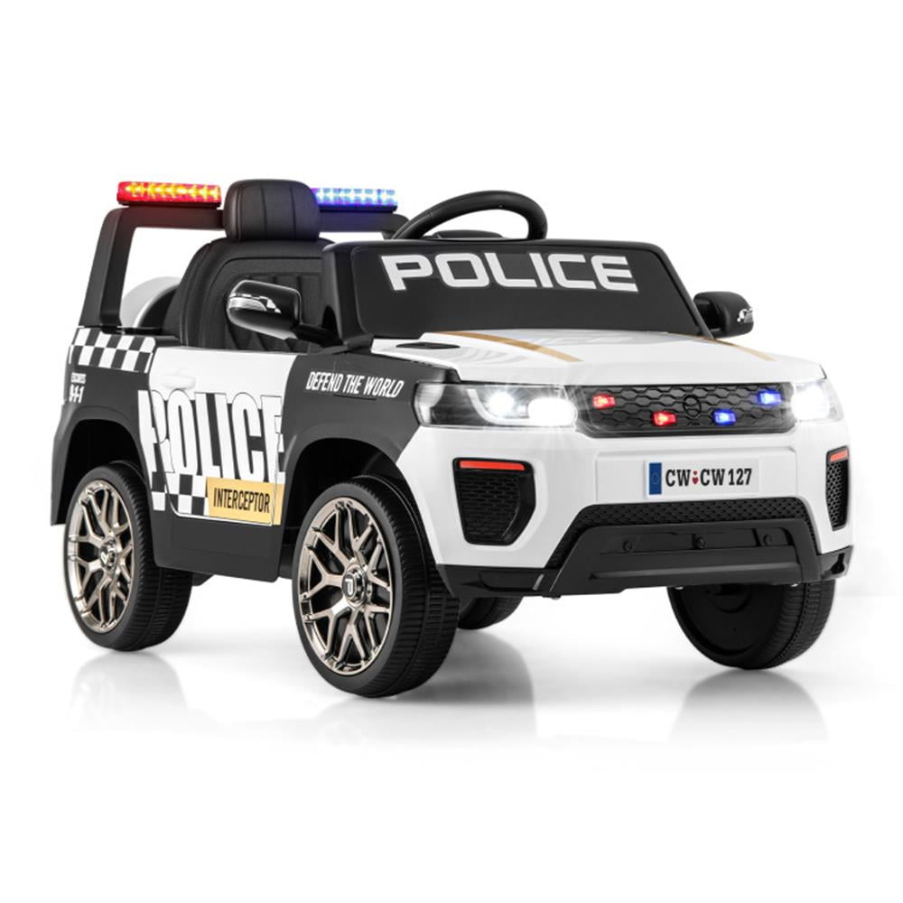 HOMMOW Kids Ride on Police Car, 12V 4AH Battery Powered Kids Ride on Toy with Remote Control, Flashing Lights and Music, White