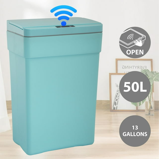 CL.HPAHKL 13 Gallon Touch Free Automatic Trash Can with Lid, Plastic Motion Sensor Kitchen Garbage Can, Touchless Trashcan Trash Bin for Bathroom, Office, Home, Blue