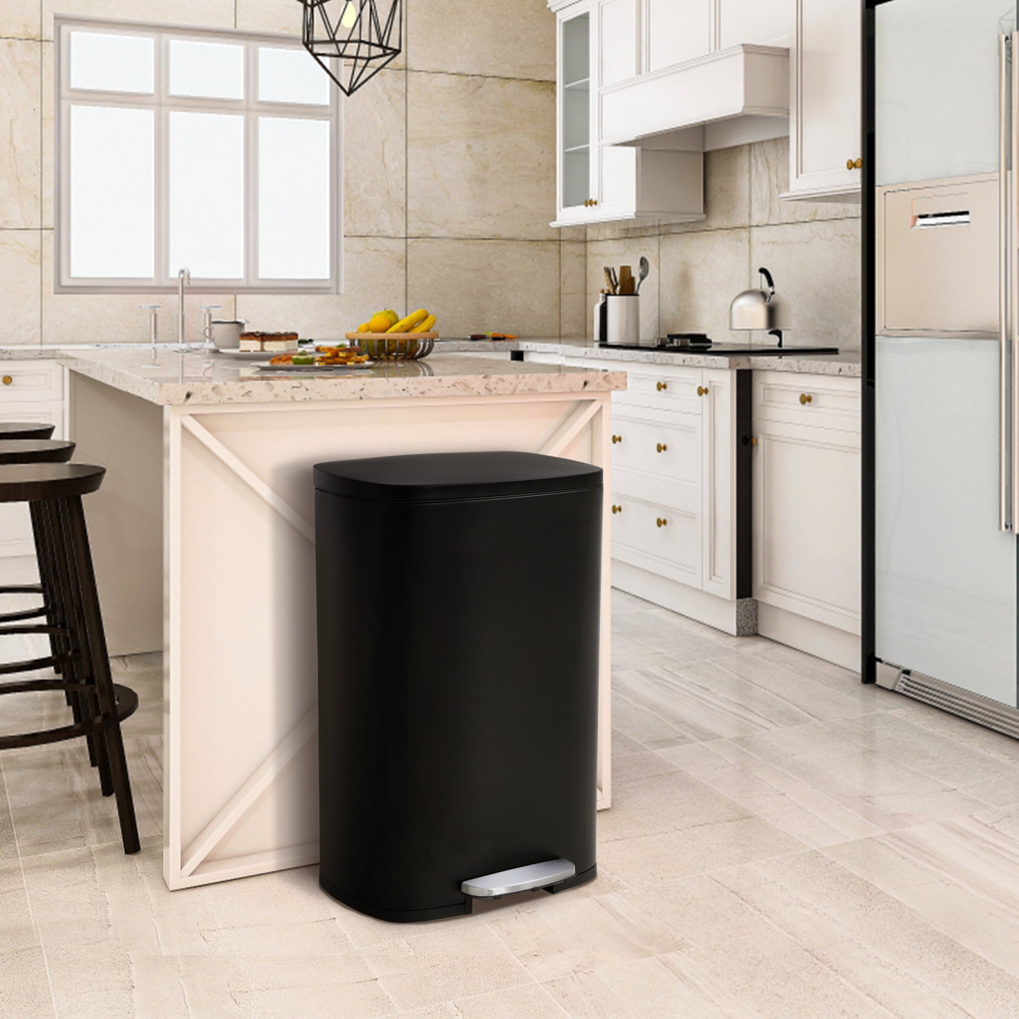 CL.HPAHKL 13 Gallon (50L)Trash Can ,Kitchen Trash Can, Stainless Steel with Lid, Foot Pedal and Inner Bucket, Fingerprint-Resistant Soft Close Lid Garbage Can, Pedal Rubbish Bin for Home Office