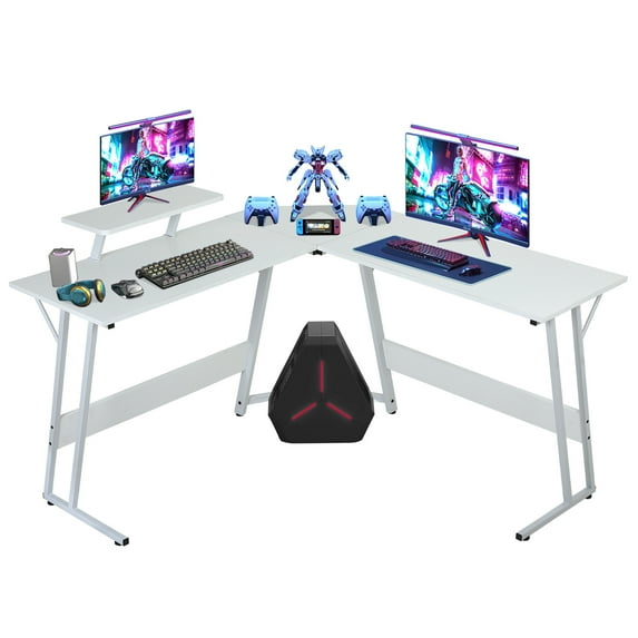 CL.HPAHKL L Shaped Desk Corner Gaming Desk Table with Large Monitor Riser Stand Computer Desk with Large Desktop Studying and Working and Gaming for Home and Work Place（ White 51 Inch ）