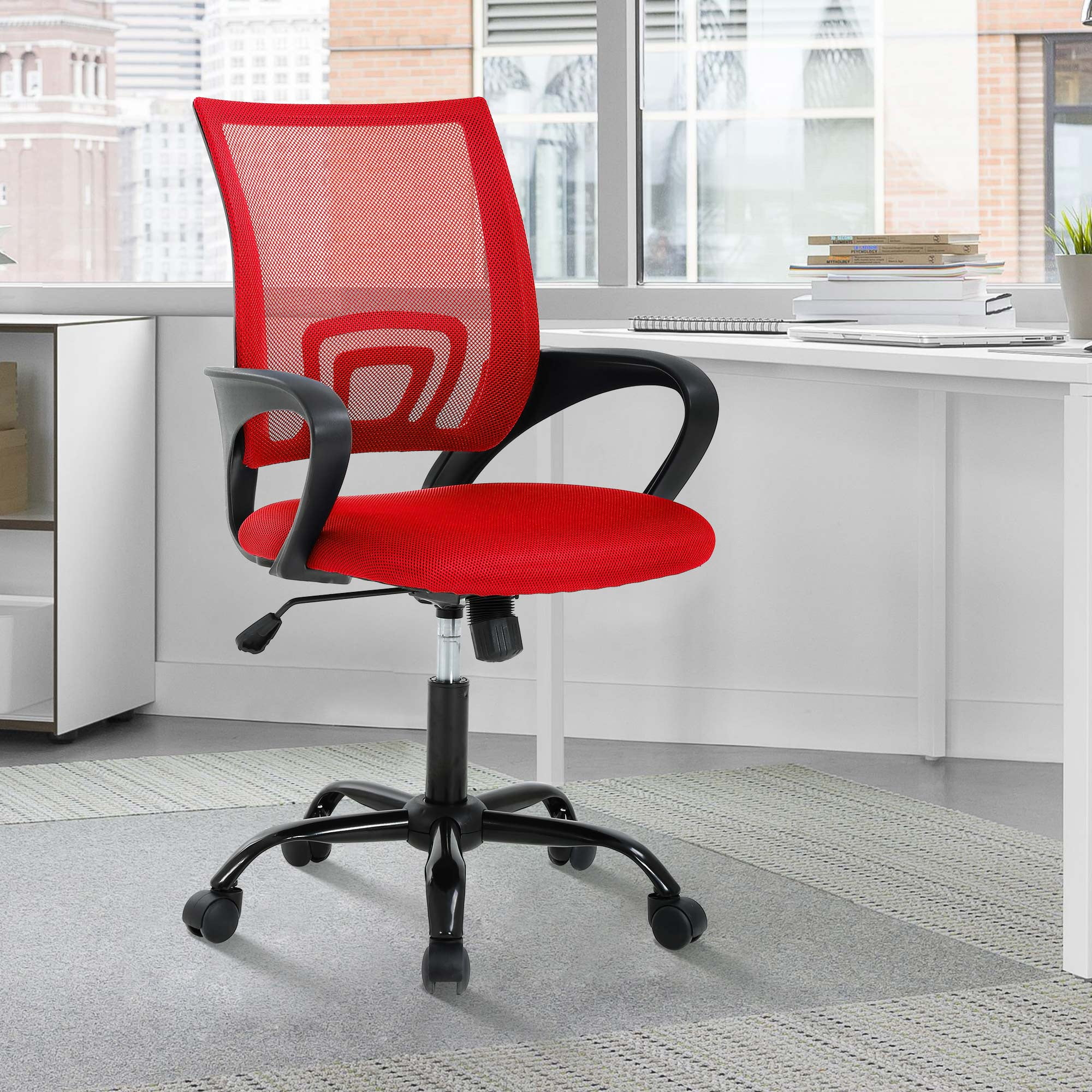 CL.HPAHKL Mesh Computer Chair Home Office Chair Ergonomic Office Chair with Lumbar Support and Armrests, Adjustable Middle Back Task Executive Chair Ladies Bedroom Rolling Swivel Chair