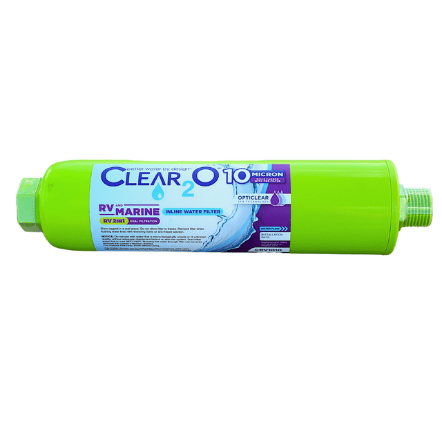 CLEAR2O® 2 in 1 inline full-length solid carbon block 10 micron water filter and 15 micron sediment pre-filter