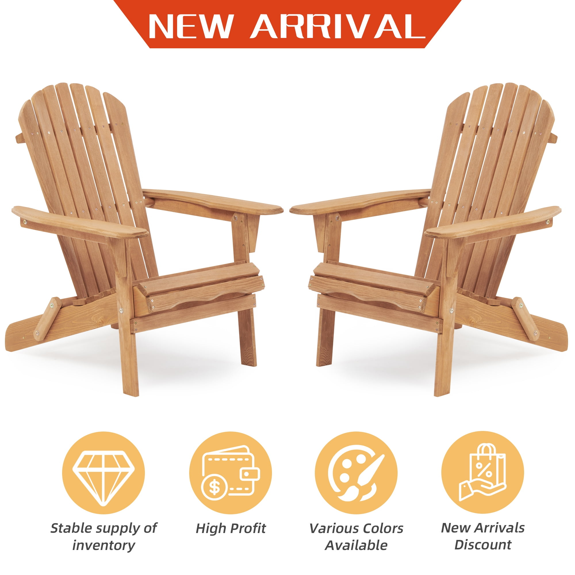 CLEARANCE! Wooden Outdoor Folding Adirondack Chair Set of 2 Wood Lounge Patio Chair for Garden,Garden, Lawn, Backyard, Deck, Pool Side, Fire Pit,Half Assembled,