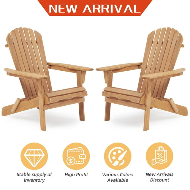CLEARANCE! Wooden Outdoor Folding Adirondack Chair Set of 2 Wood Lounge Patio Chair for Garden,Garden, Lawn, Backyard, Deck, Pool Side, Fire Pit,Half Assembled,
