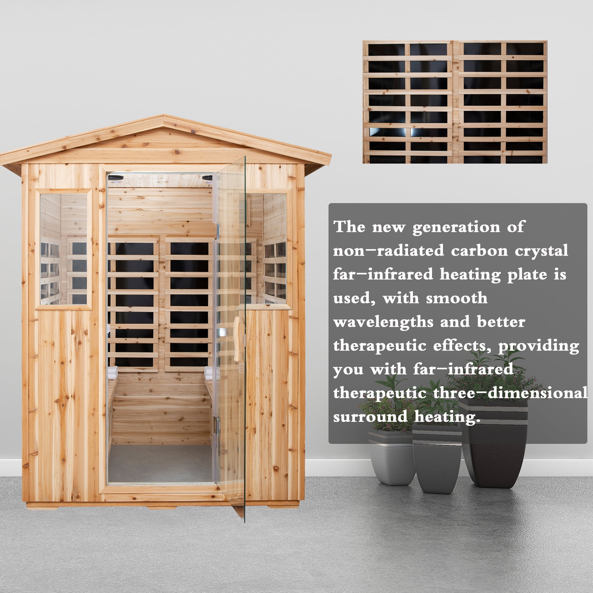 Saunas 904V Far Infrared Sauna, Outdoor Wooden Dry Sauna Low EMF (Hemlock Wood, 4-Person Size)