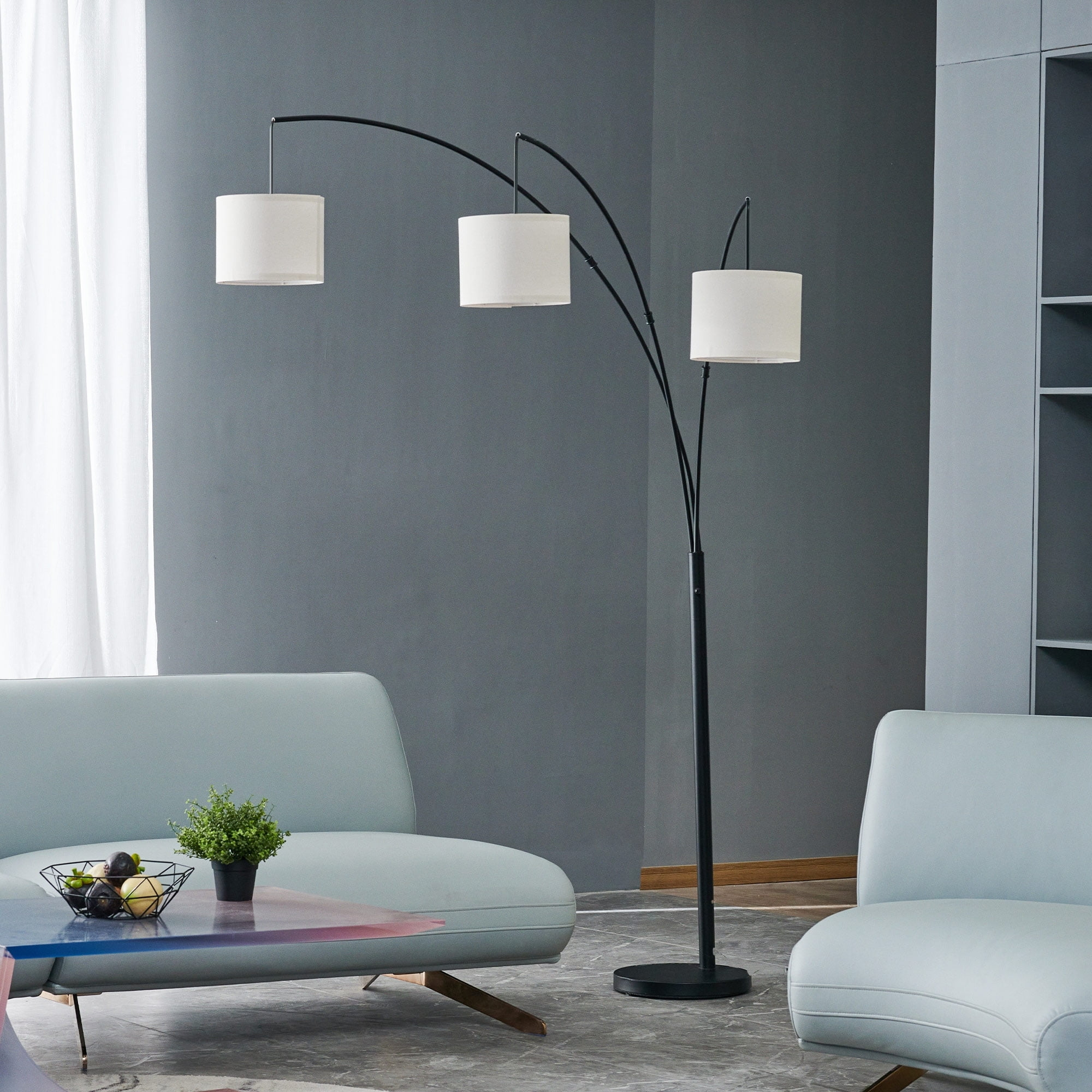 Bestco 83" Modern Arc Floor Lamp with Hanging Drum Shades 3 Light Tree Standing Light