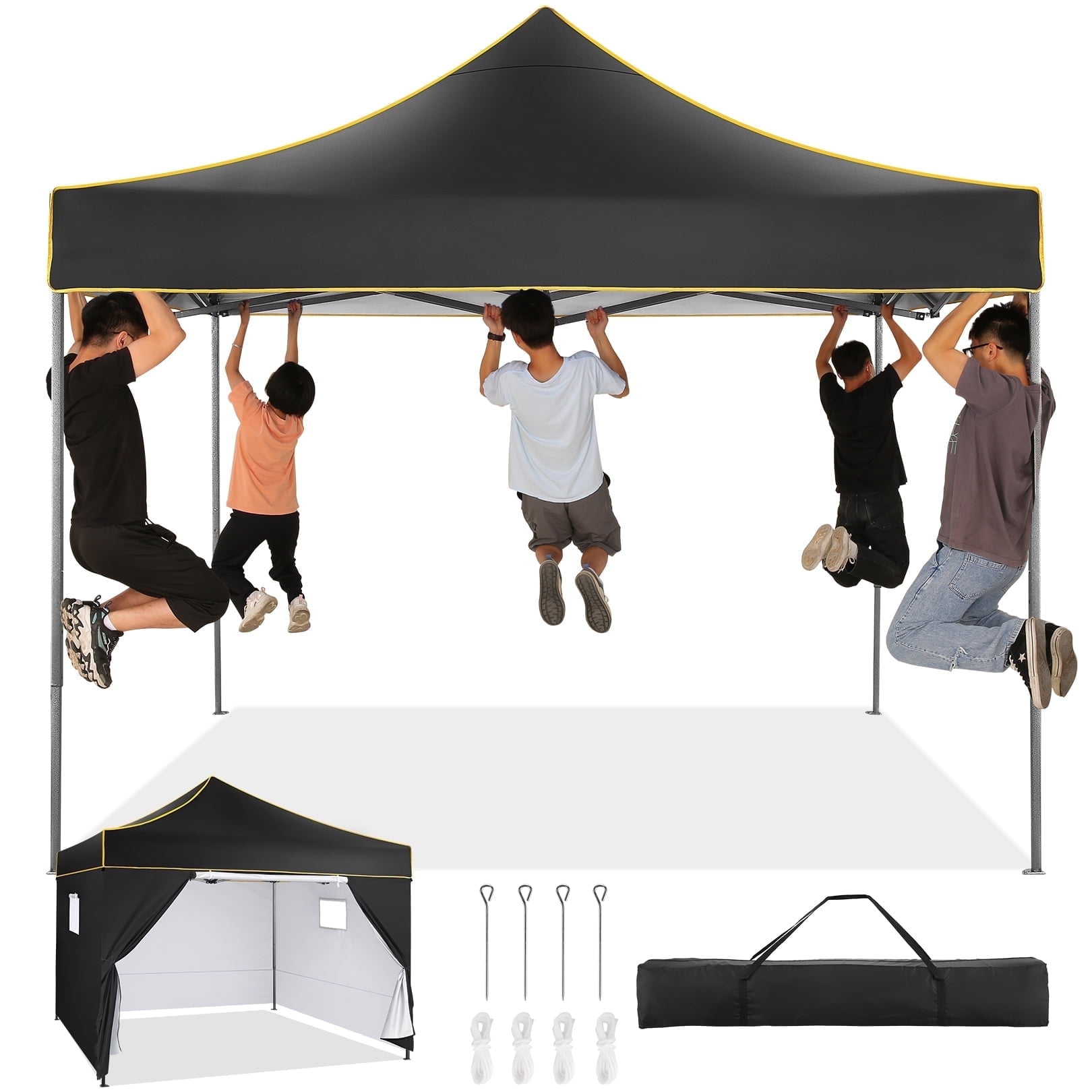 COBIZI 10x10 Heavy Duty Pop Up Canopy Tent with 4 Sidewalls, Commercial Instant Waterproof Shelter, UV 50+ with Silver Coated, Upgraded Thickened Hexagonal Legs,Black