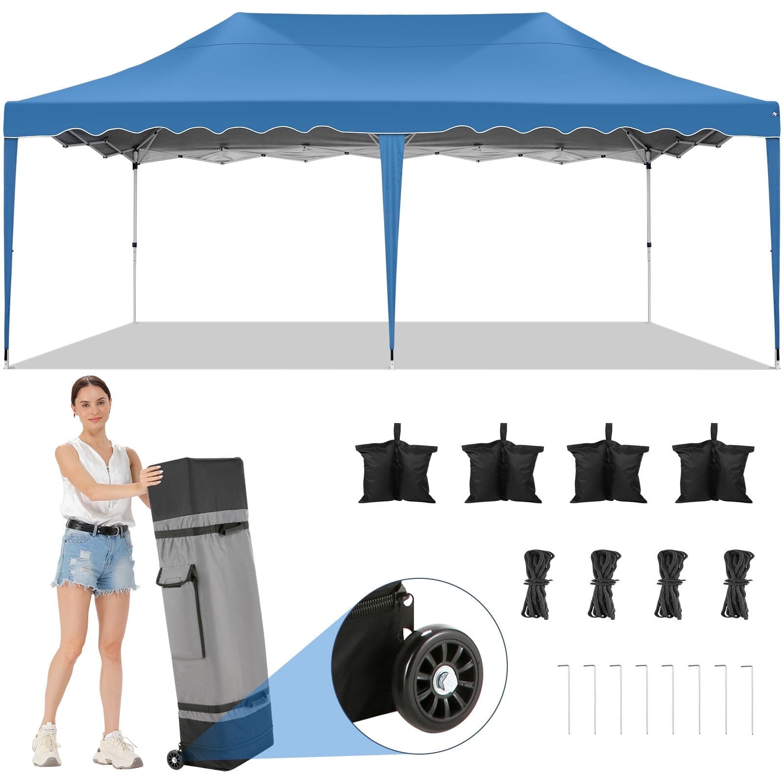 Ainfox 10 x 20 ft Pop up Outdoor Canopy Tent,Portable Shade Instant Folding Gazebo Tent,Blue