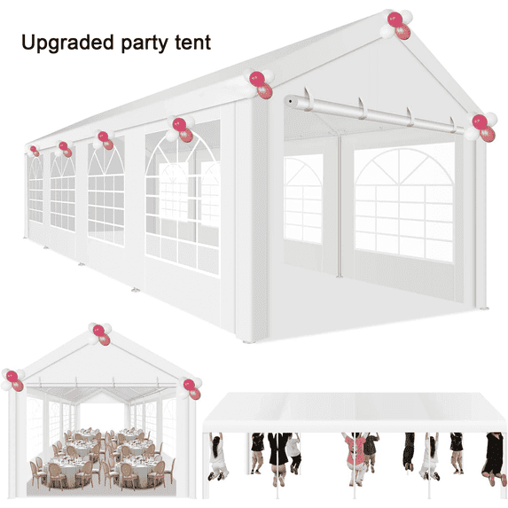 COBIZI 10x30ft Party Tent Heavy Duty, Wedding Tent, Event Tent for Parties, Carpas para Fiestas with 6 Removable Sidewalls, 10x30 Tent with Built-in Sandbag, UV50+, Waterproof, Carport, White