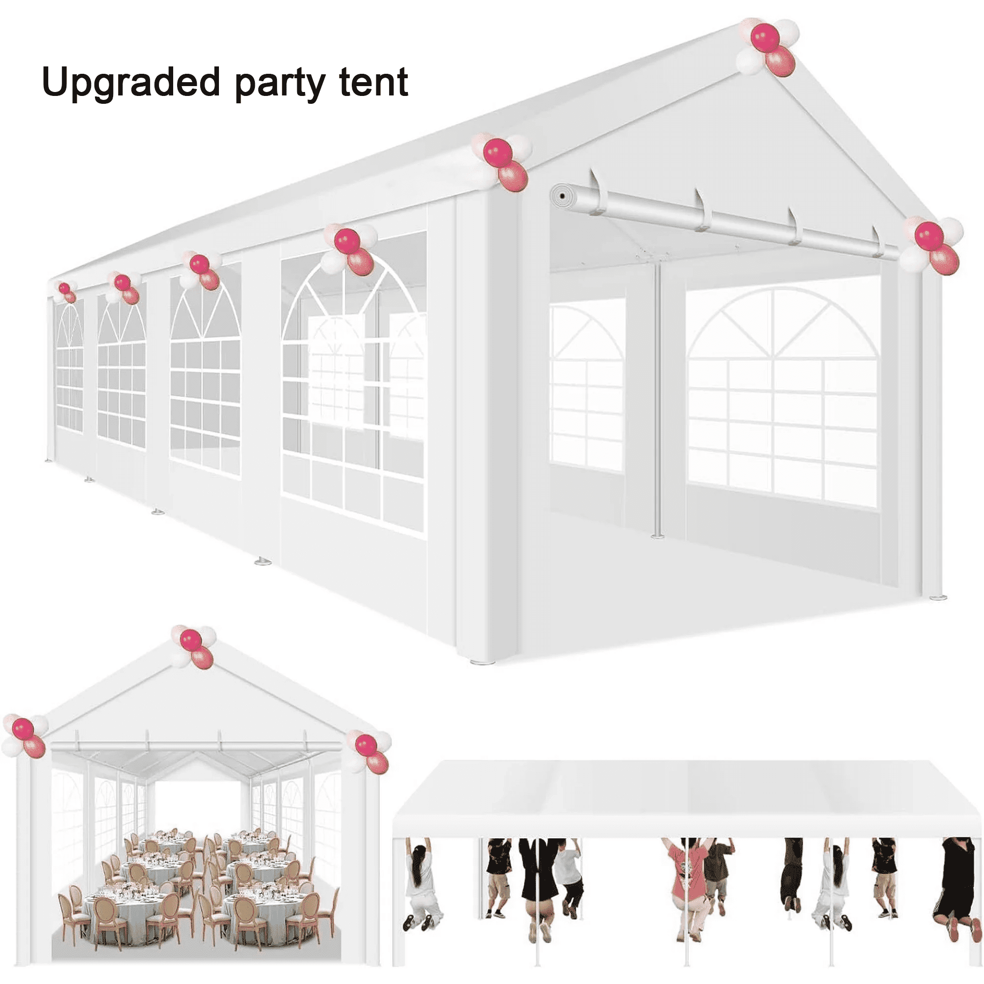 COBIZI 10x30ft Party Tent Heavy Duty, Wedding Tent, Event Tent for Parties, Carpas para Fiestas with 6 Removable Sidewalls, 10x30 Tent with Built-in Sandbag, UV50+, Waterproof, Carport, White