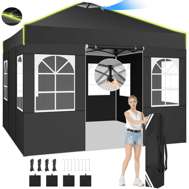 COBIZI 10X10 Ez Pop Up Canopy Tent Outdoor Event Shelter Party Tent One Person Quick Setup Portable Folding Waterproof Canopy Pop Up Tent for Party Camping Patio Beach,Black
