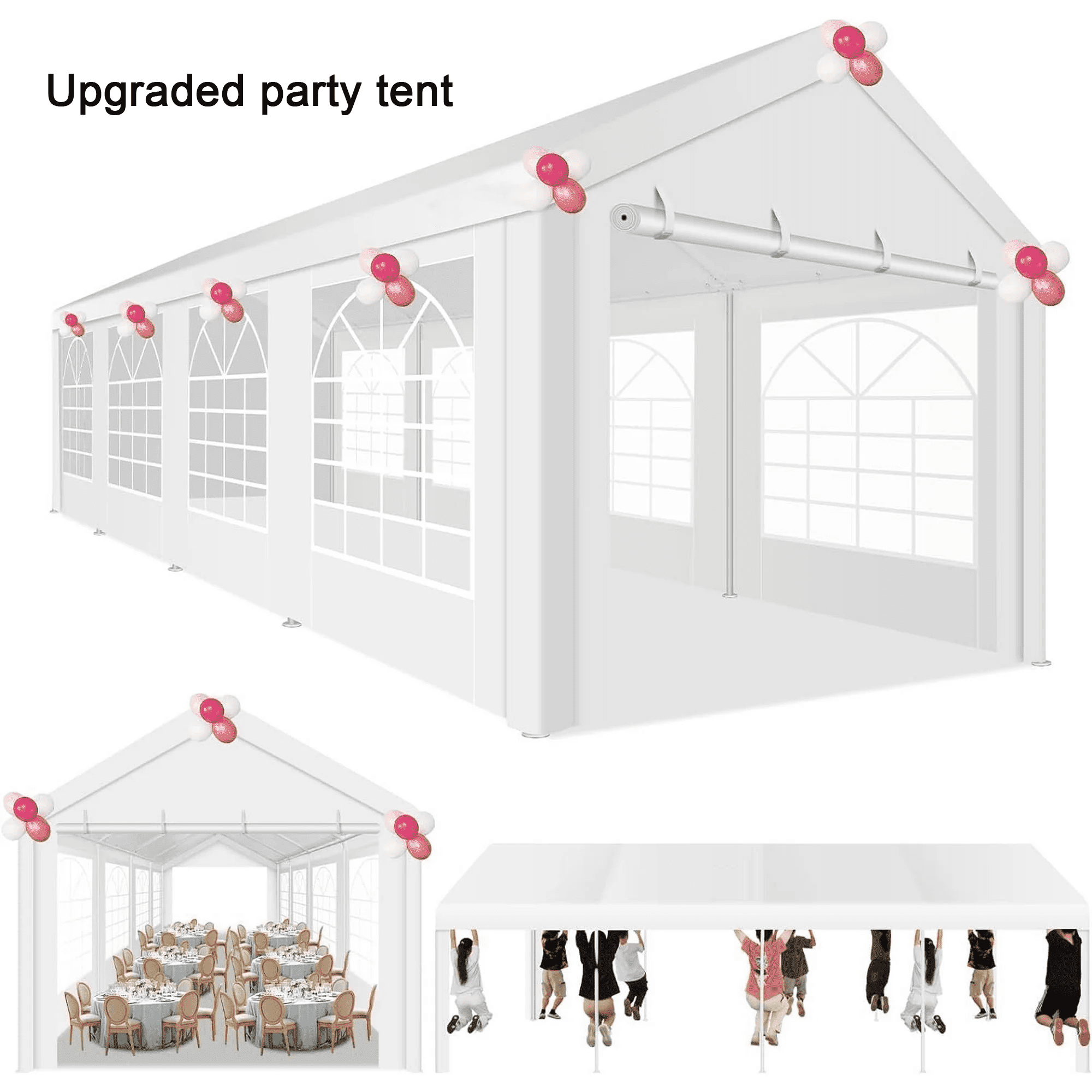 COBIZI 10x30ft Party Tent Heavy Duty, Wedding Tent, Event Tent for Parties, Carpas para Fiestas with 6 Removable Sidewalls, 10x30 Tent with Built-in Sandbag, UV50+, Waterproof, Carport, White