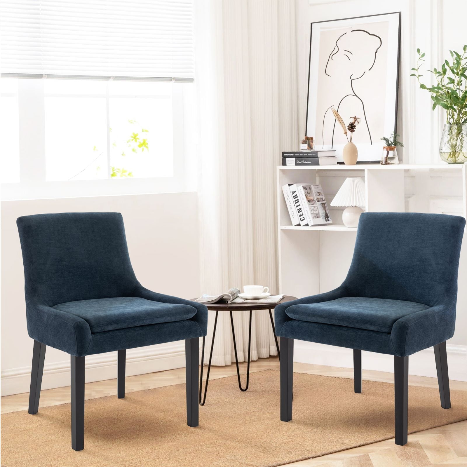 COLAMY Mid-Back Dining Chairs Set of 2, Upholstered Corduroy Accent Side Chairs - Black