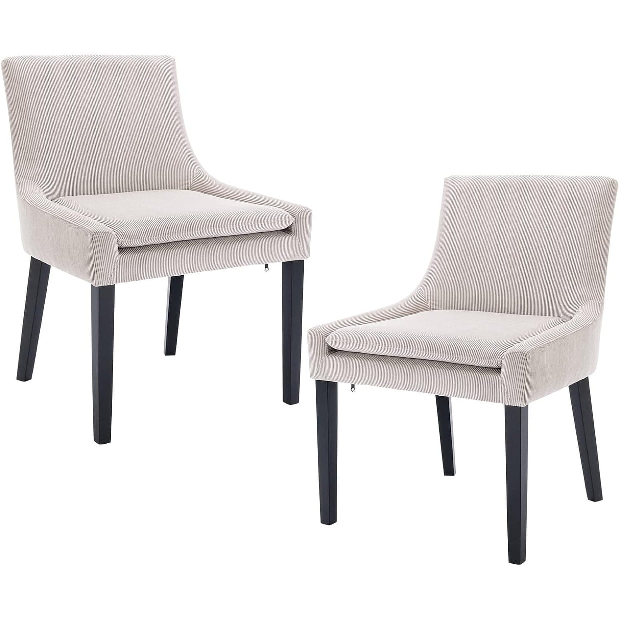 COLAMY Dining Chairs Set of 2, Upholstered Corduroy Accent Side Leisure Chairs with Wood Legs for Living Room Beige