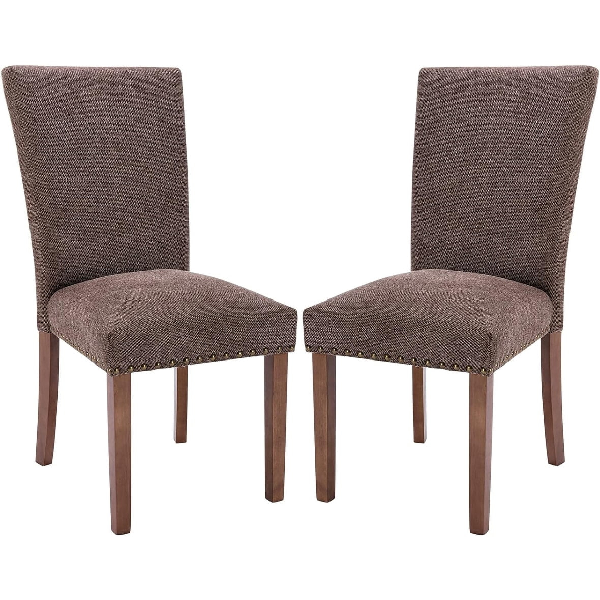 Ora Maison Upholstered Parsons Dining Chairs Set of 2/4/6, Fabric Dining Room Kitchen Side Chair with Nailhead Trim and Wood Legs Set of 2 - F-Brown