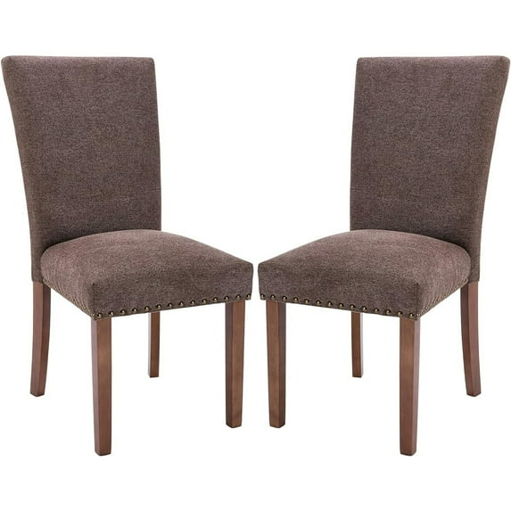 Ora Maison Upholstered Parsons Dining Chairs Set of 2/4/6, Fabric Dining Room Kitchen Side Chair with Nailhead Trim and Wood Legs Set of 2 - F-Brown