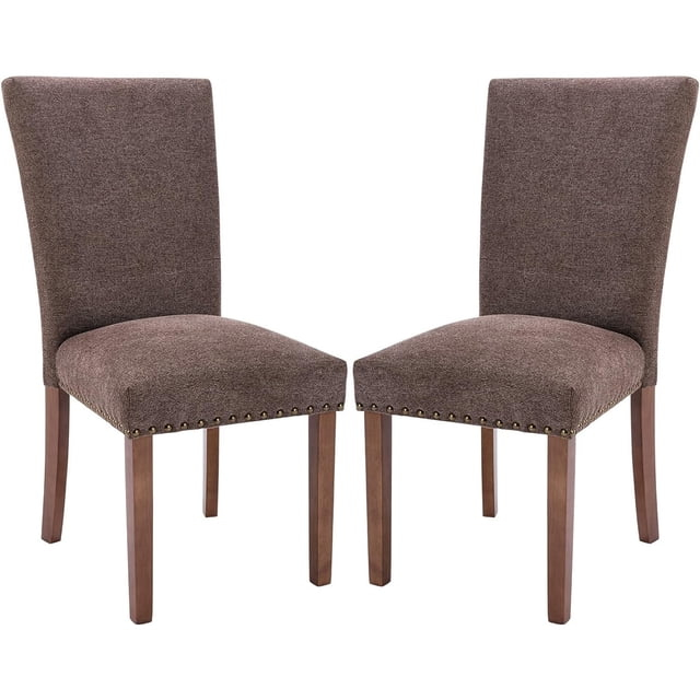 Ora Maison Upholstered Parsons Dining Chairs Set of 2/4/6, Fabric Dining Room Kitchen Side Chair with Nailhead Trim and Wood Legs Set of 2 - F-Brown