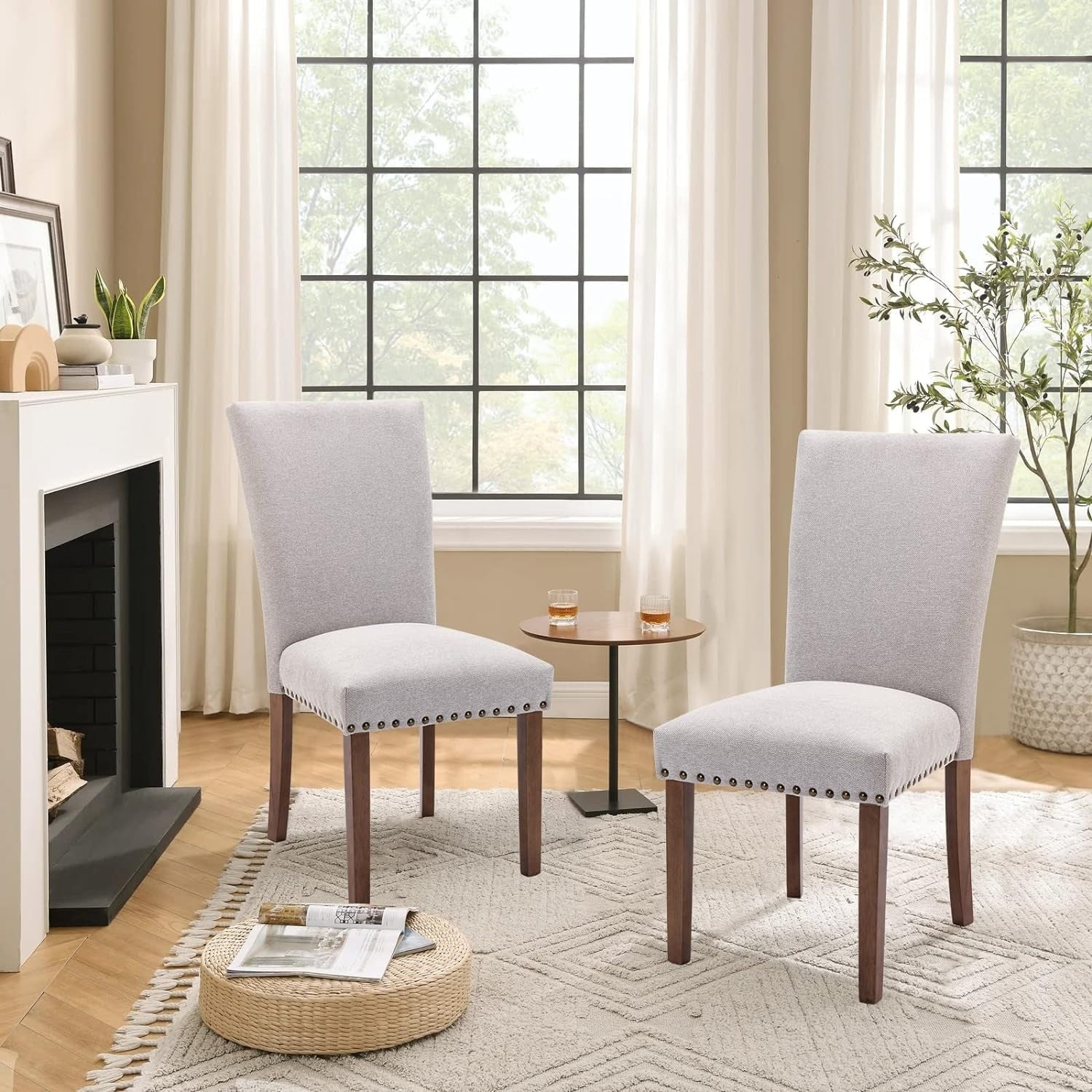 Ora Maison Upholstered Parsons Dining Chairs Set of 2/4/6, Fabric Dining Room Kitchen Side Chair with Nailhead Trim and Wood Legs Set of 4 -