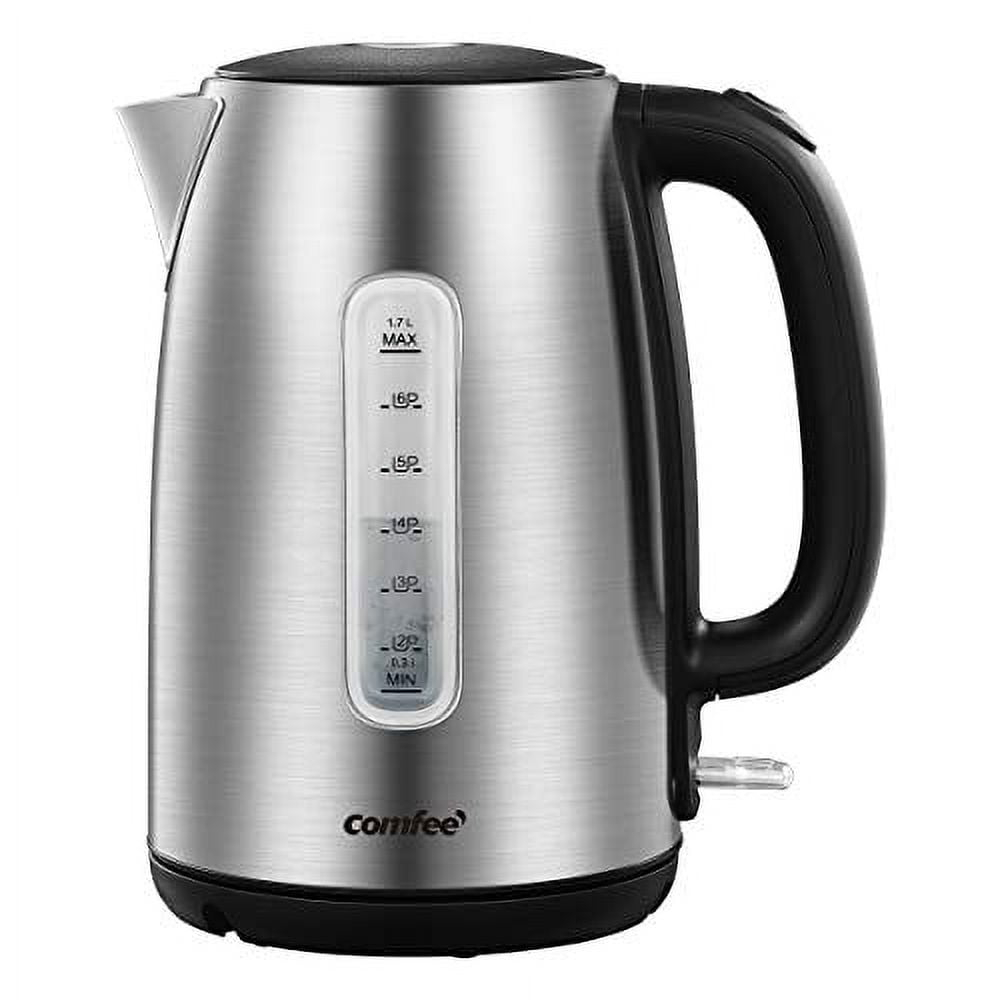 Stainless Steel Electric Kettle, 1.7 Liter Tea Kettle Electric & Hot Water Kettle, 1500W Fast Boil with LED Light, Auto Shut-Off and Boil-Dry Protection