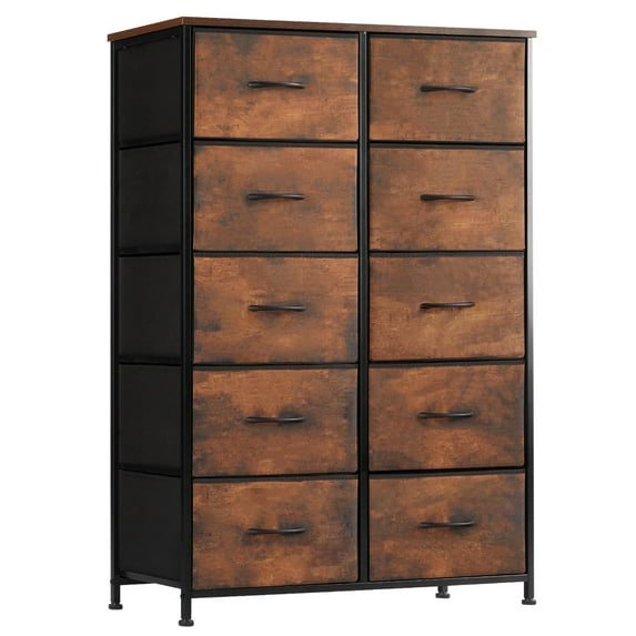 CONCETTA 10-Drawer Fabric Storage Cabinet for Adults, Organizer Furniture for Living Room, Office, Kitchen, Hallway, Rust