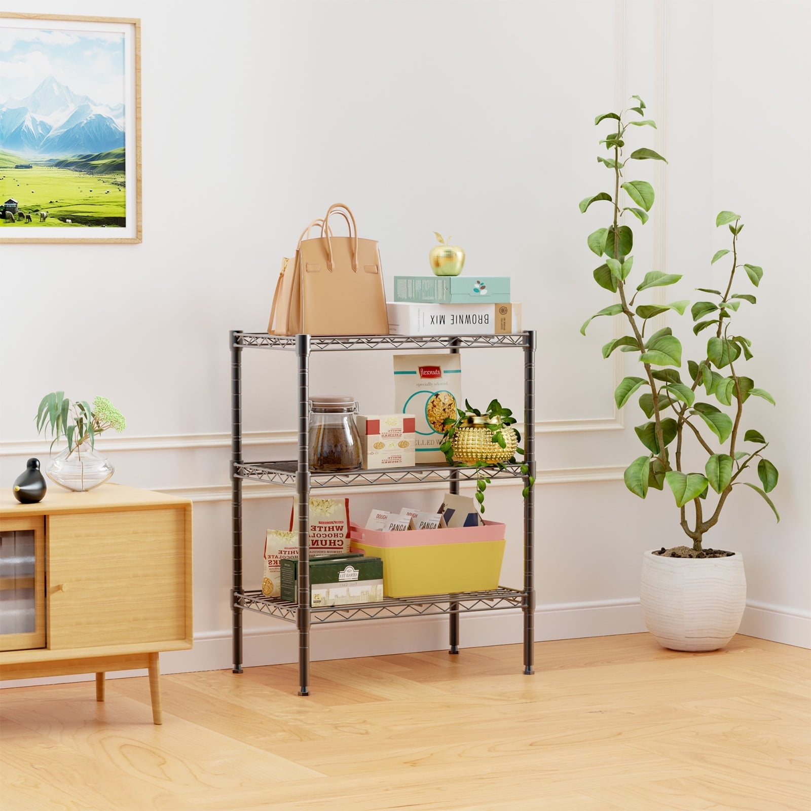 CONCETTA 3 Tier Storage Shelves, 23.62"W x 13.78"D x 30"H Adjustable Metal Wire Shelving Unit,Black