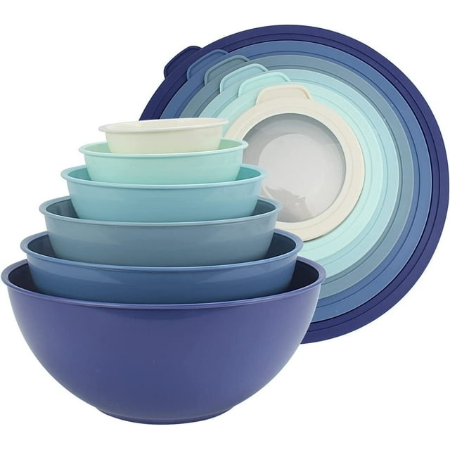 COOK WITH COLOR 12-Pc Mixing Bowls with Lids Set Plastic Bowls for Kitchen, Blue