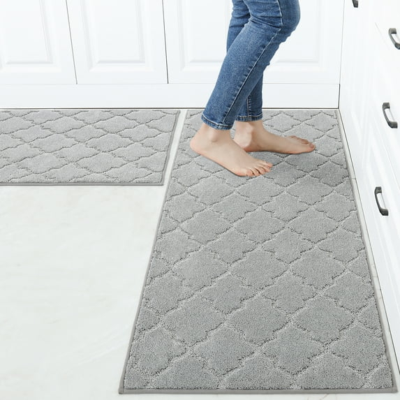 FloorHug Kitchen Rugs and Mats 2 PCS, 20"x30"+20"x48", Absorbent and Stain-Resistant Kitchen Mats Non-Slip, Kitchen Runners Machine Washable, Rugs for Kitchen, Laundry Room, Entrance, Grey