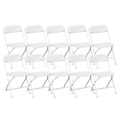 COVERONICS 10 Pack Plastic Folding Chair, Portable Steel Frame Party Chairs Seating, Indoor/Outdoor Stackable Commercial Chair for Home, Office, Weddings & Events, 550lbs Weight Capacity, White