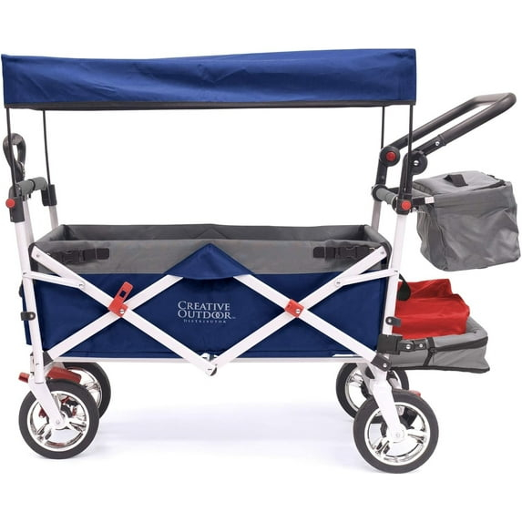 CREATIVE OUTDOOR Push-Pull Folding Wagon Stroller w/ Canopy, Navy Blue