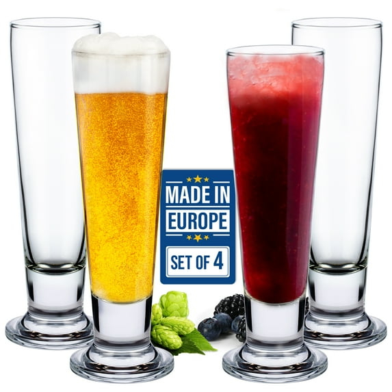 CRYSTALIA Beer Glasses Set, Tall Footed Pilsner Glass, Pint Beer Drinking Set, Lead-Free Brewery Tumblers, Craft Beer Tasting Glass, Classic Lager Stout Clear Glassware, IPA Glasses for Men, 4 PCs