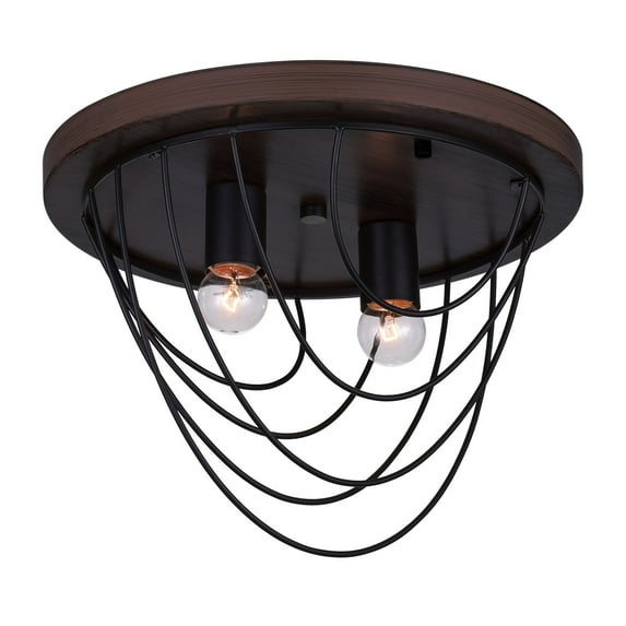 CWI Lighting Gala 2 Light Farmhouse Metal Flush Mount in Black
