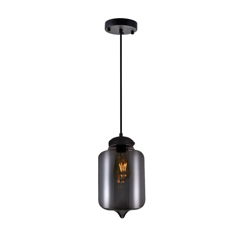 CWI Lighting Glass 1 Light Contemporary Metal Mini Pendant in Black/Smoke