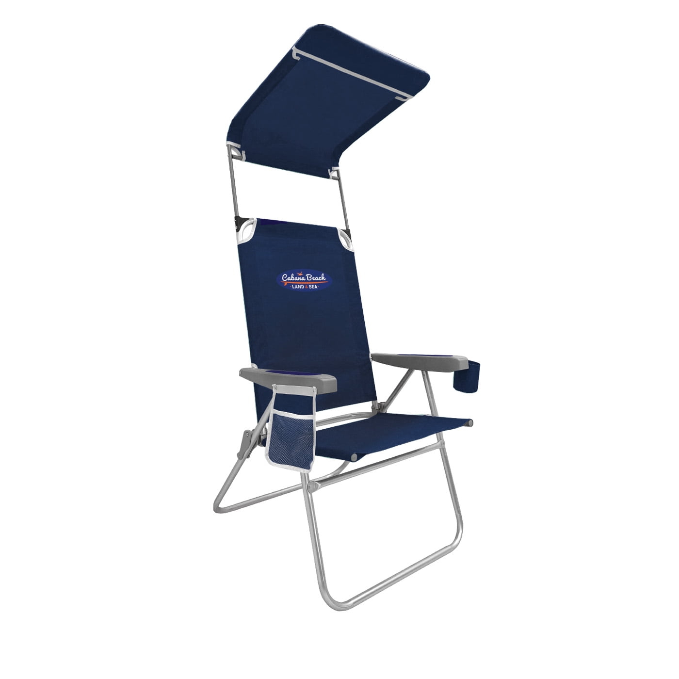 Cabana Beach High Back Beach Chair with Canopy, 225lb Capacity, Navy