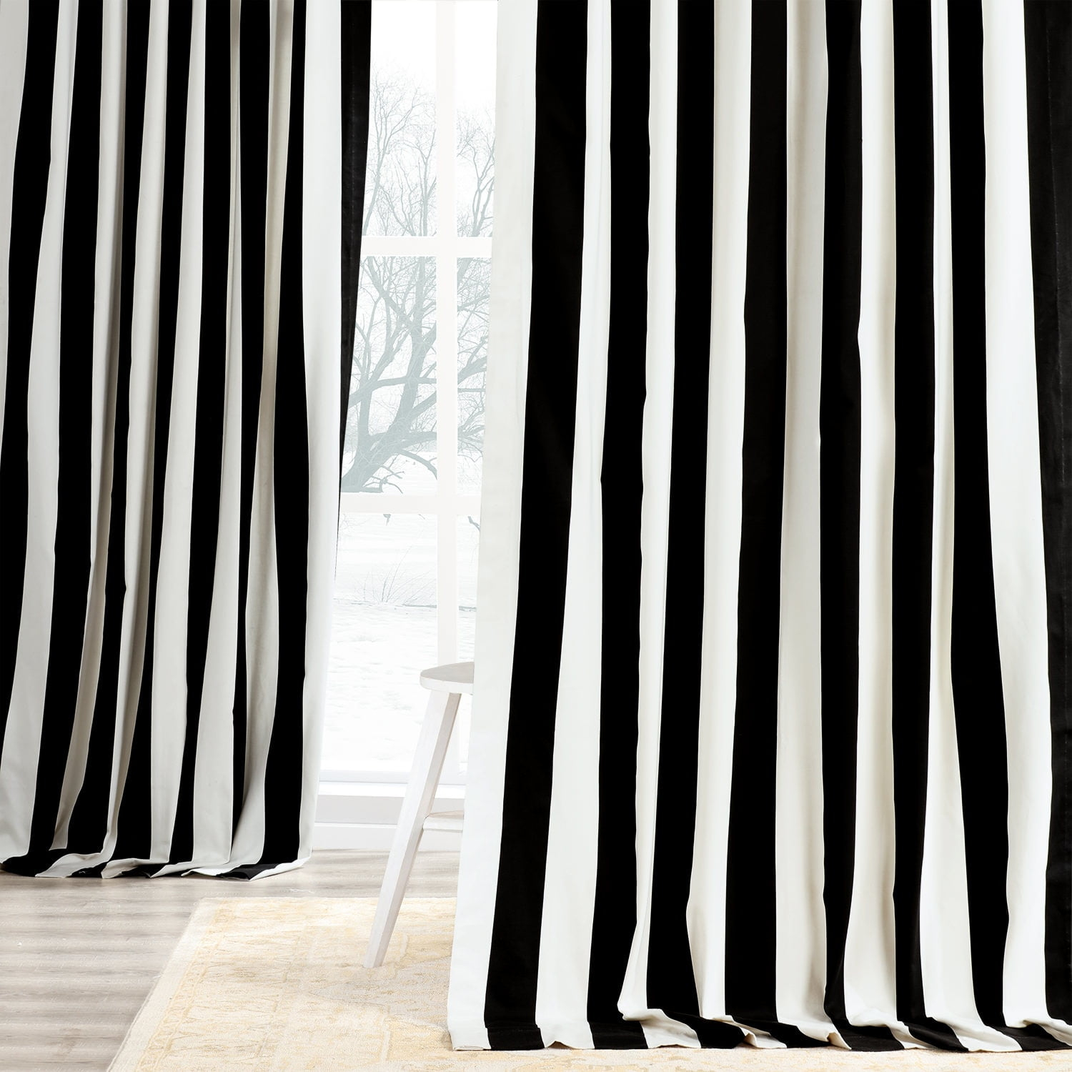 Cabana Black Printed Cotton Curtain (1 Panel), Cabana Black, 50W X 120L