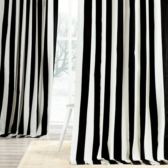 Cabana Black Printed Cotton Curtain (1 Panel), Cabana Black, 50W X 120L
