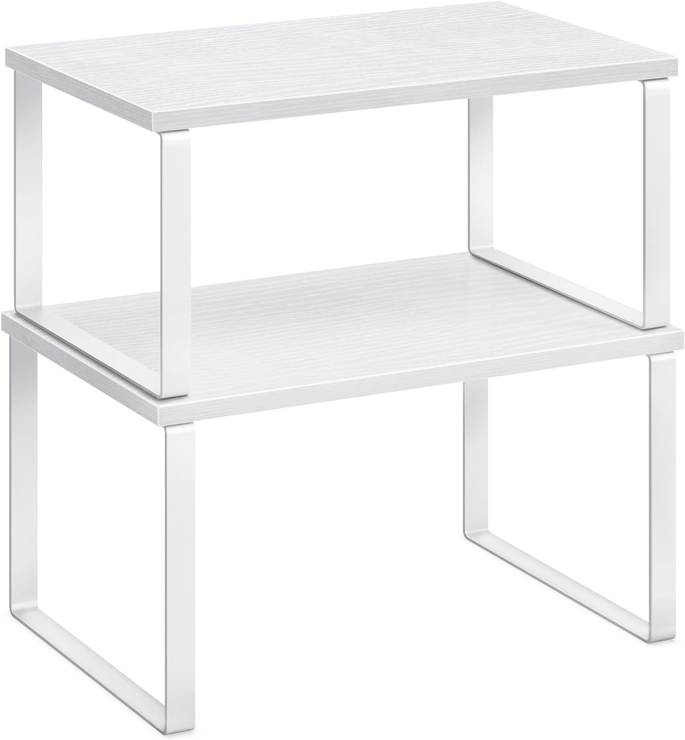 Cabinet Organizer Shelf, Set of 2 Kitchen Counter Shelves, Kitchen Storage, Spice Rack, Stackable, Expandable, Metal and Engineered Wood, Cloud White and Snow White UKCS02W01