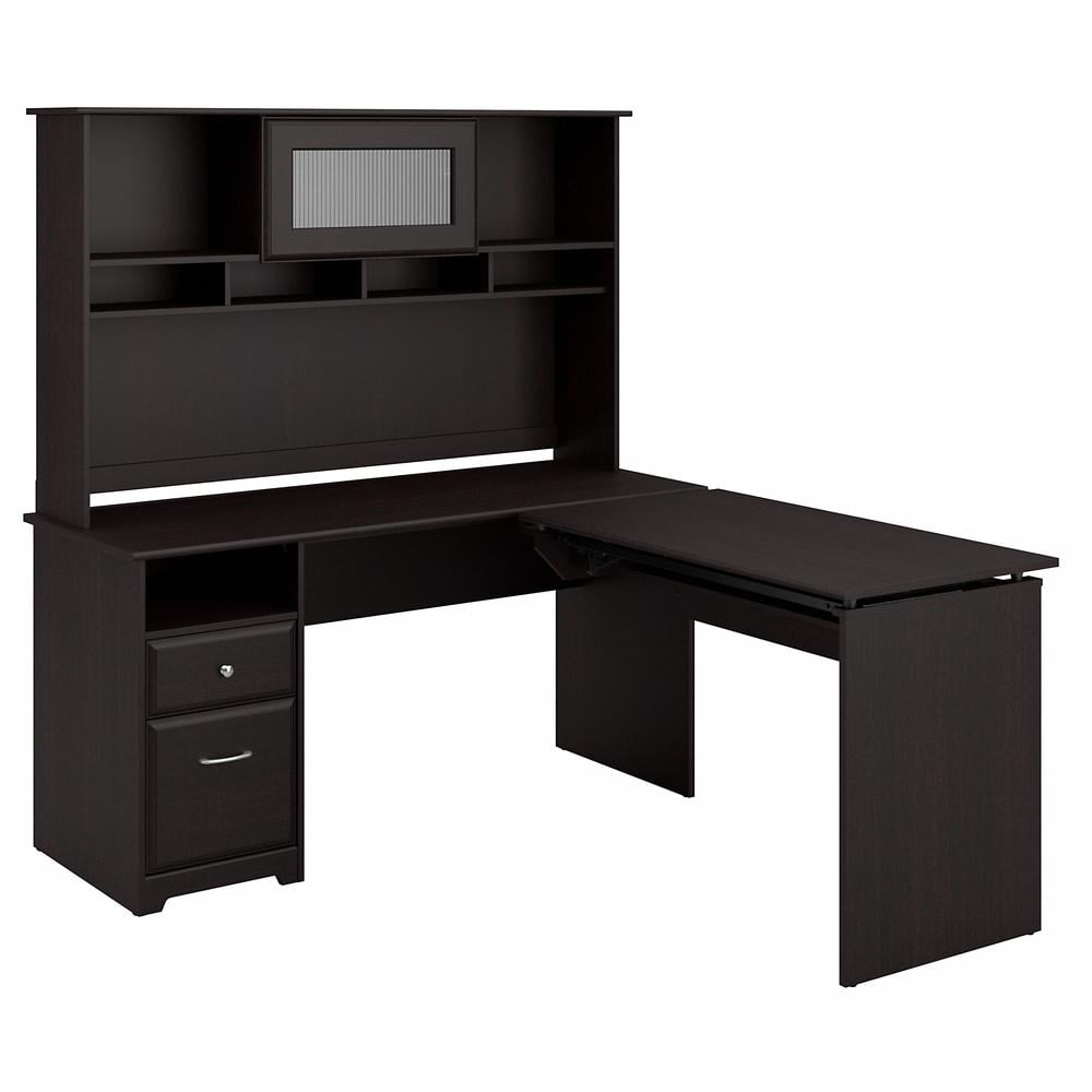 Cabot 60W 3 Position Sit to Stand L Desk & Hutch in Espresso Oak - Eng Wood