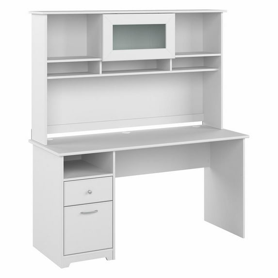 Cabot 60W Computer Desk with Hutch in White - Engineered Wood