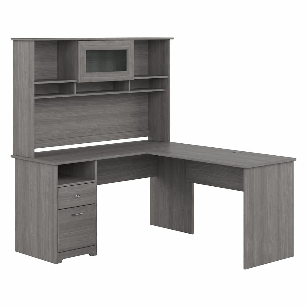 Cabot 60W L Shaped Desk with Hutch and Drawers in Modern Gray - Engineered Wood