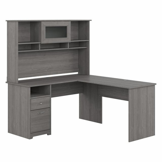 Cabot 60W L Shaped Desk with Hutch and Drawers in Modern Gray - Engineered Wood