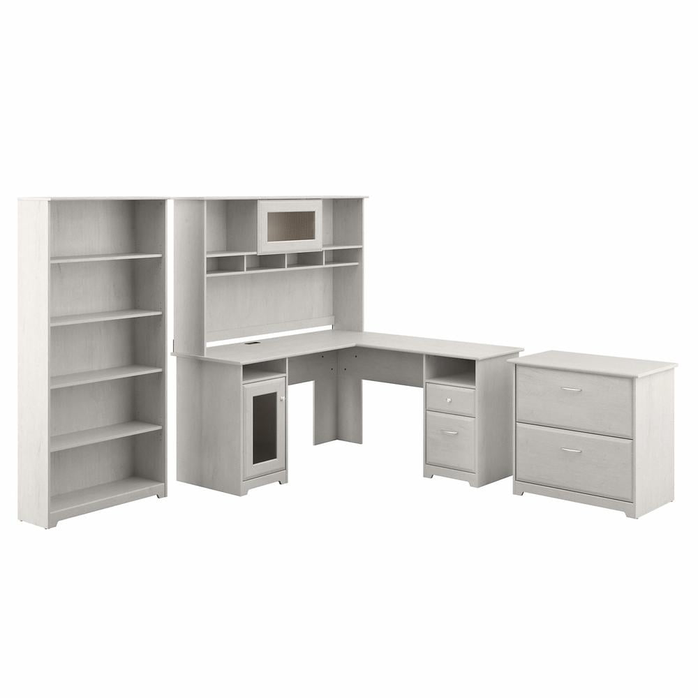 Cabot L Shaped Desk with Hutch and Storage in Linen White Oak - Engineered Wood