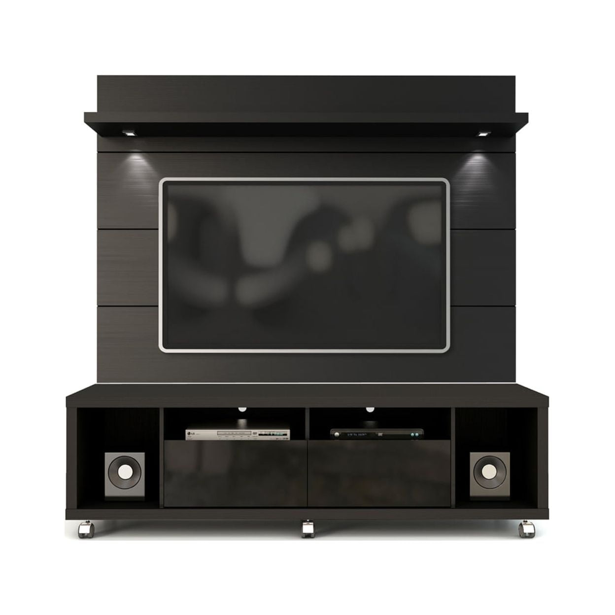 Cabrini TV Stand and Floating Wall TV Panel with LED Lights 1.8 in Black
