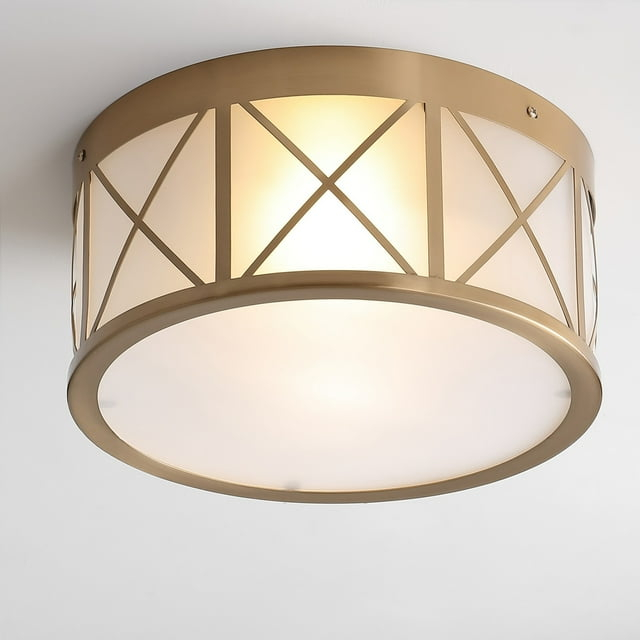 Cadence 13" Drum Metal/Glass Flush Mount, Brass Gold
