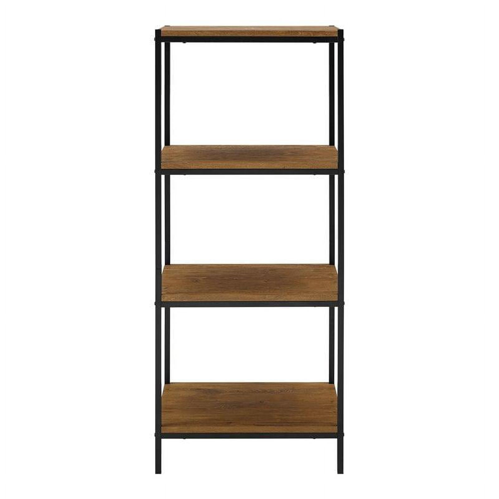 Caffoz Rustic Bookshelf - 4-Tier Industrial Bookcase with Adjustable Shelves, Vintage Home Office Furniture