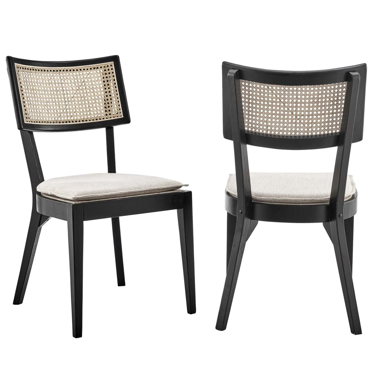 Caledonia Wood Dining Chair Set of 2, Black Beige