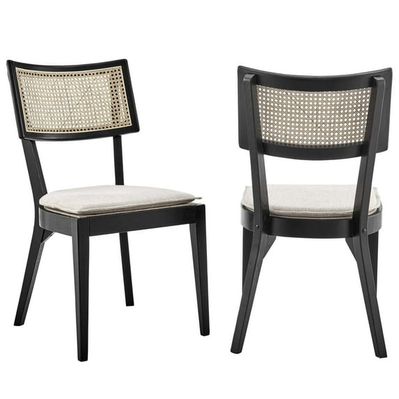 Caledonia Wood Dining Chair Set of 2, Black Beige
