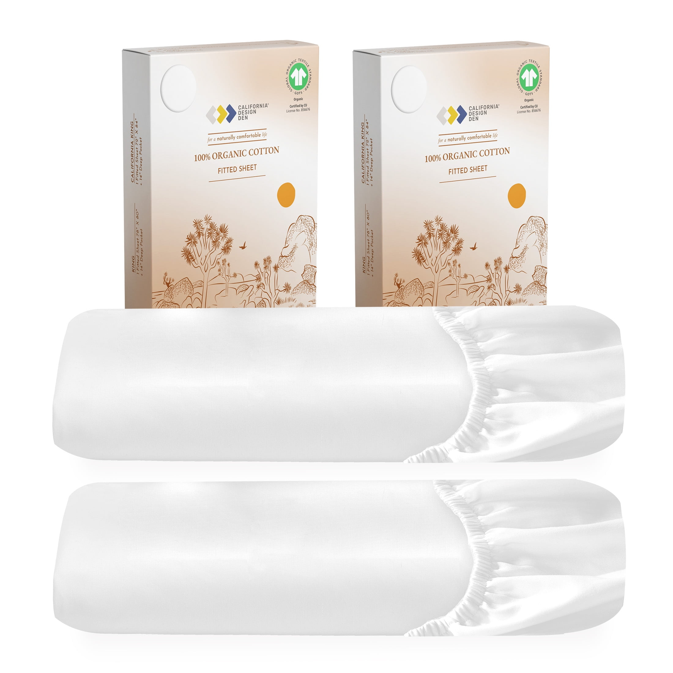 California Design Den 2-Pack 100% Organic Cotton Fitted Sheet Queen Size, Cooling Percale Weave, Lightweight & Crisp With Snug-Fit, Queen Deep Pocket Fitted Sheet Only -Bright White
